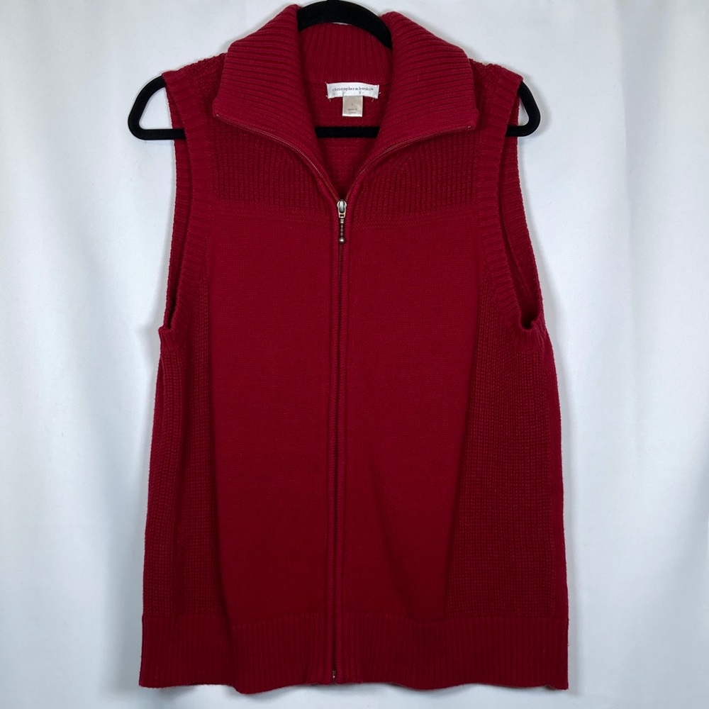 Christopher & Banks Crimson Red Sleeveless Zip-Up Sweater Vest Sz L Cozy